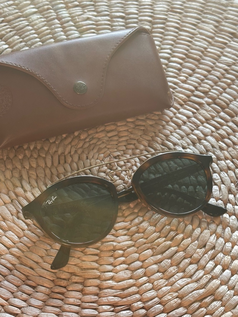 Ray-Ban Tortoise Frame Sunglasses with Dark Lenses